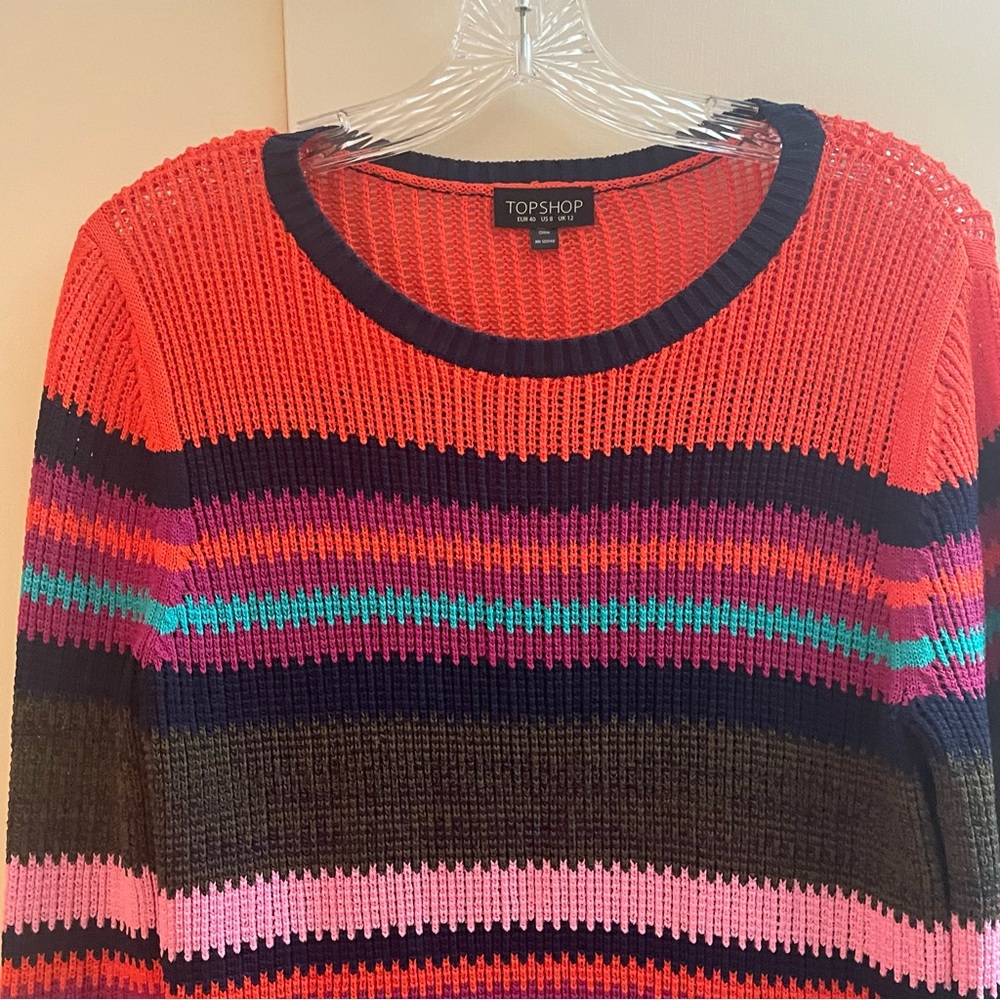 Topshop Multicolored Striped Knit Sweater pullover NWOT size 8 medium - Picture 4 of 11